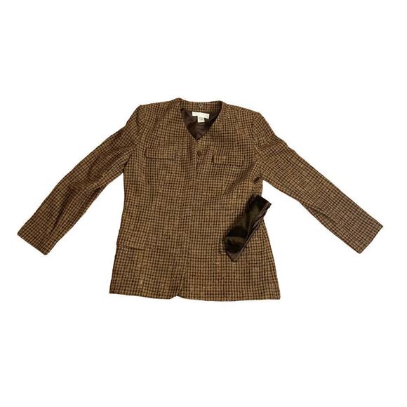 Casual Corner Brown Wool Blend Tweed Boxy Blazer w Removable Collar - Size 14 - Picture 5 of 9